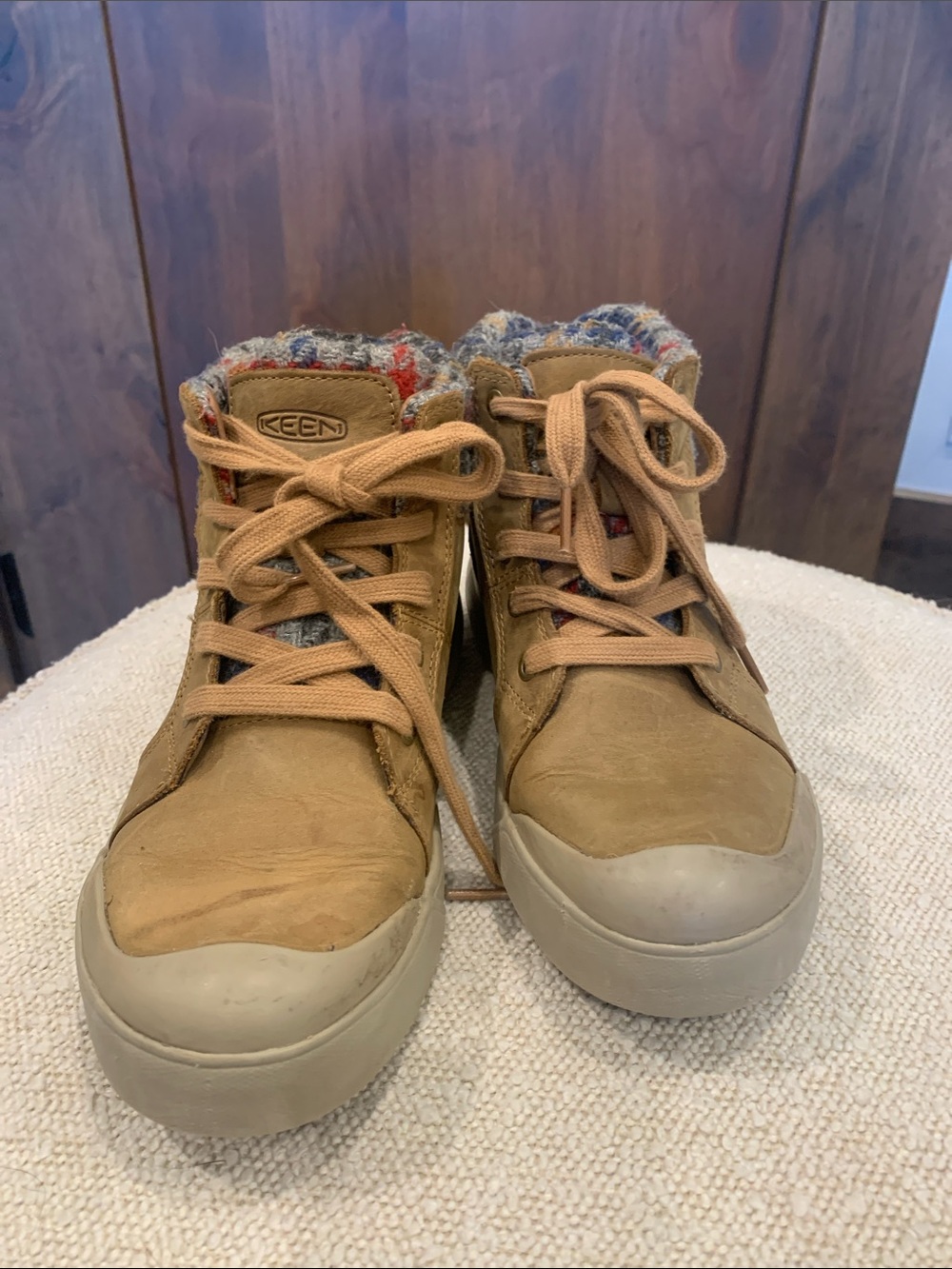 KEEN Women’s Lace-Up Boots with Multicolor Knit Collar
